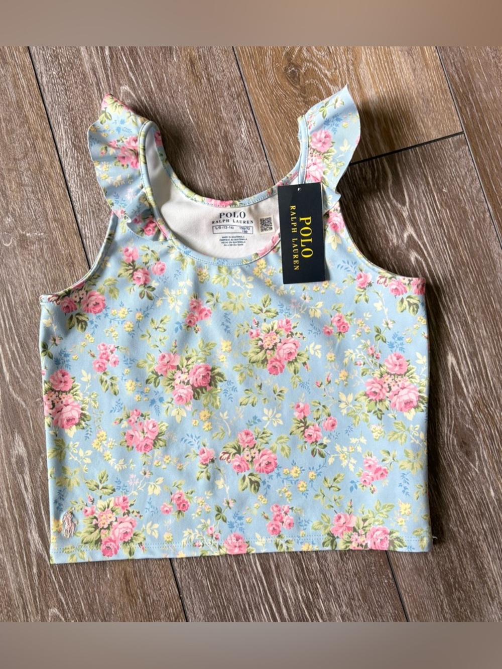 Polo by Ralph Lauren Blue Floral Ruffle Strap Athletic Tank